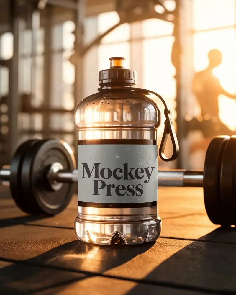 Large Water Bottle Mockup For Gym Use With Customizable Label Design Template