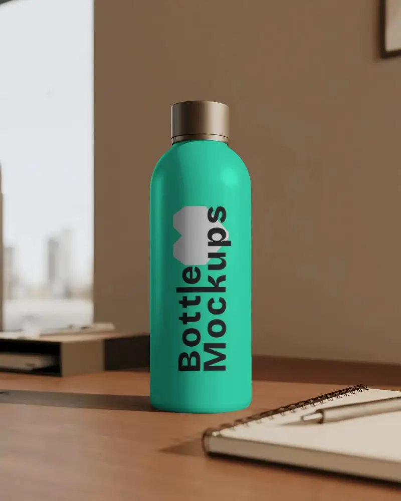 Sleek Stainless Steel Water Bottle Mockup For Modern Reusable Drinkware Branding