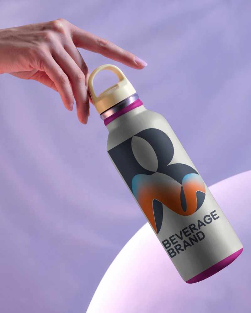 Floating Hydration Bottle Mockup With Gentle Hand Interaction Soft Lighting And Lavender Hues Premium Look 041