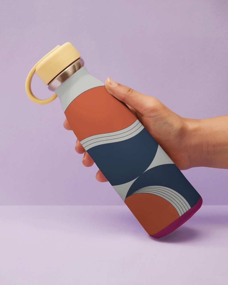 Handheld Water Bottle Mockup With Cream Cap Against Soft Purple Background Modern And Minimalist Design 042