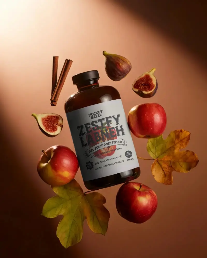 Natural Fruit Infused Bottle Mockup With Apple Fig Cinnamon And Autumn Leaves Background