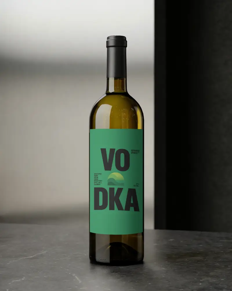 Elegant Wine Bottle Mockup On Dark Stone Table With Soft Window Lighting