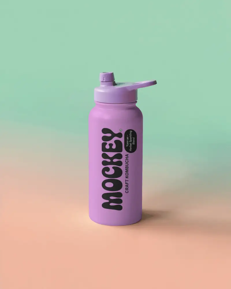 Sports Bottle Mockup With Purple Lid On Soft Gradient Background