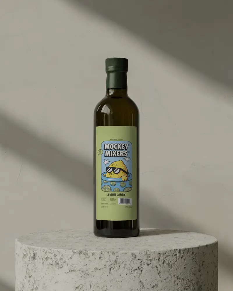 Olive Oil Bottle Mockup On Stone Pedestal With Warm Shadow Lighting