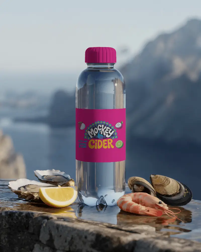 Water Bottle Mockup With Seafood And Lemon By Coastal Backdrop