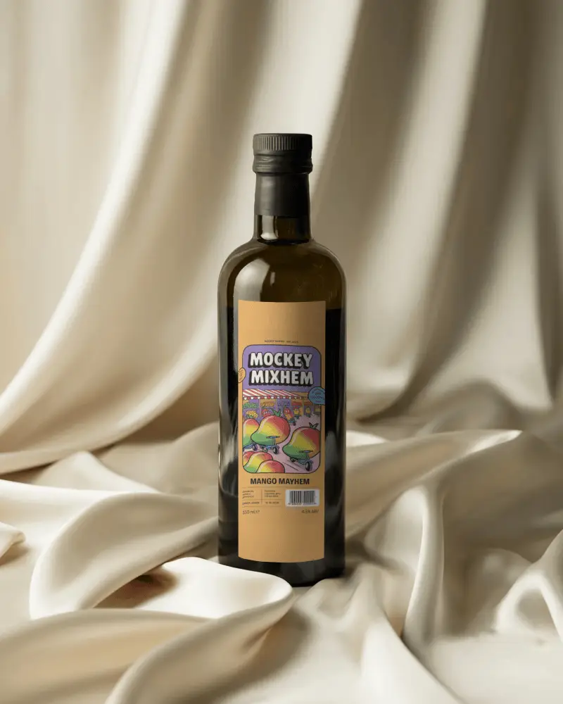 Elegant Olive Oil Bottle Mockup On Cream Fabric With Soft Natural Light