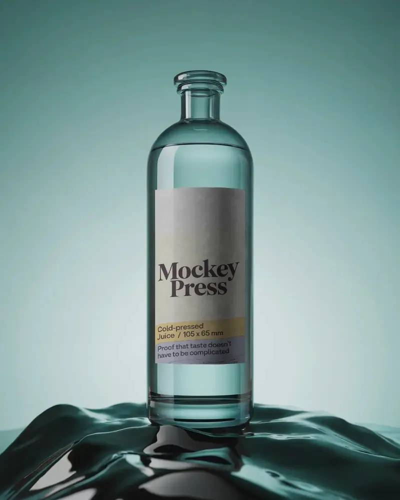 High Quality Glass Bottle Mockup With Blank Label For Product Packaging Design Display