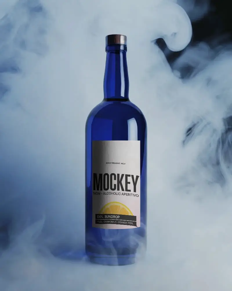 Elegant Bottle Mockup With Simple Black Label Surrounded By Mysterious Smoky Visual Effects