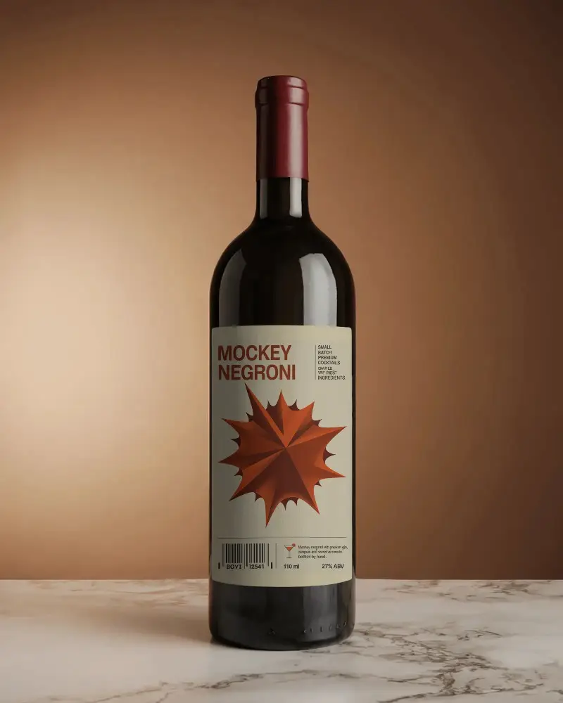 Premium Wine Bottle Mockup With Minimalist Label Design On Marble Surface Background