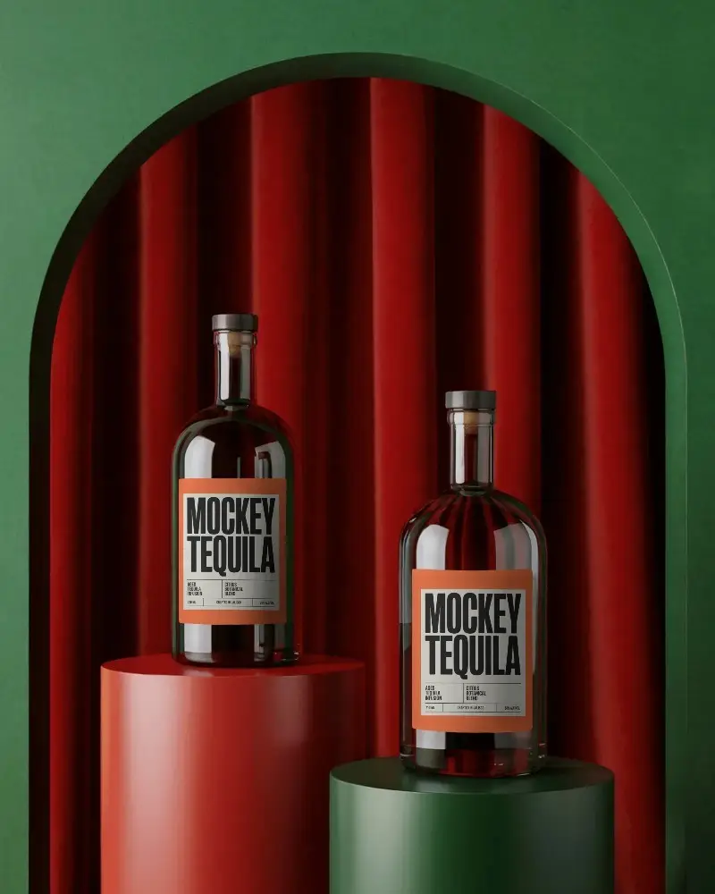 Premium Glass Bottle Mockups With Cork Stopper For Luxury Beverage Packaging Designs