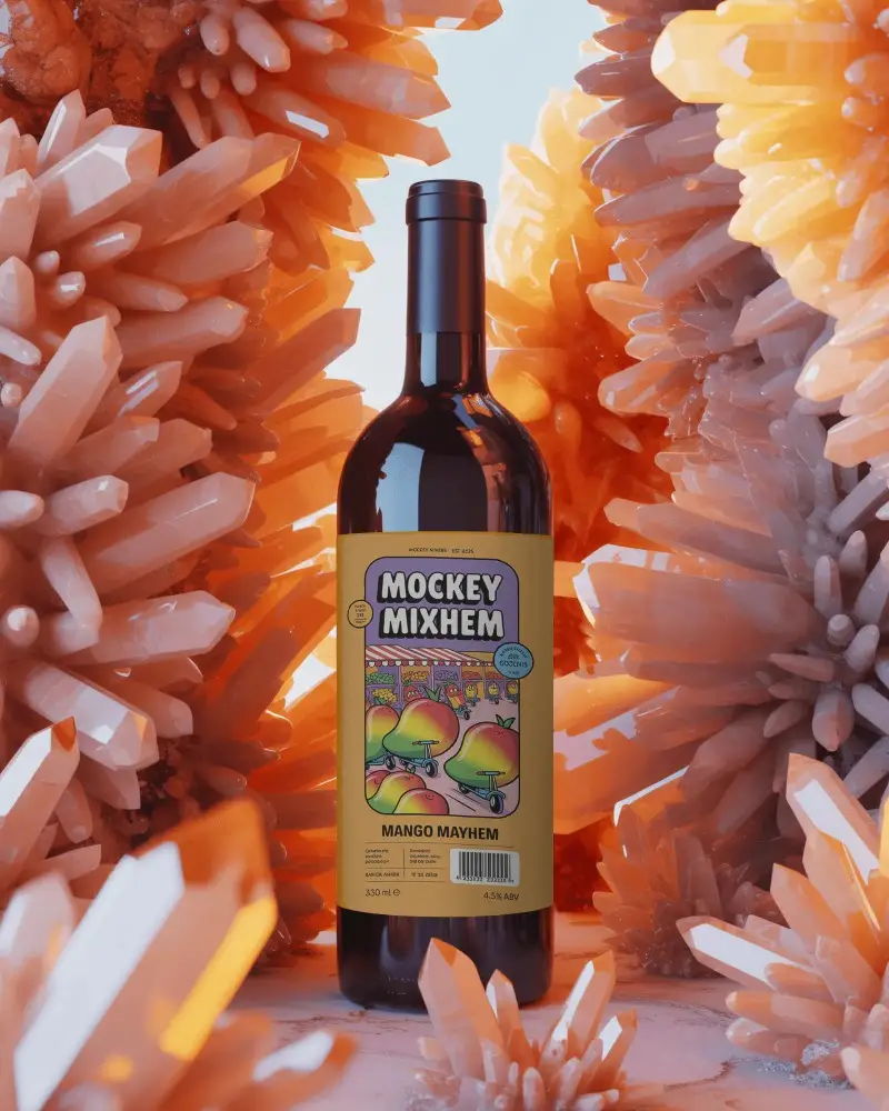 Premium Wine Bottle Mockup With Crystal Background For Luxury Label Design Packaging