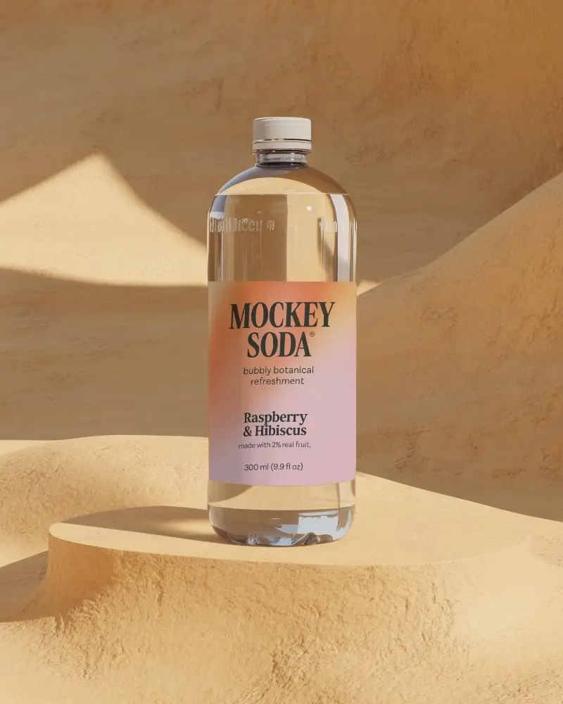 Desert Inspired Water Bottle Mockup On Sculpted Sand Pedestal Ambience