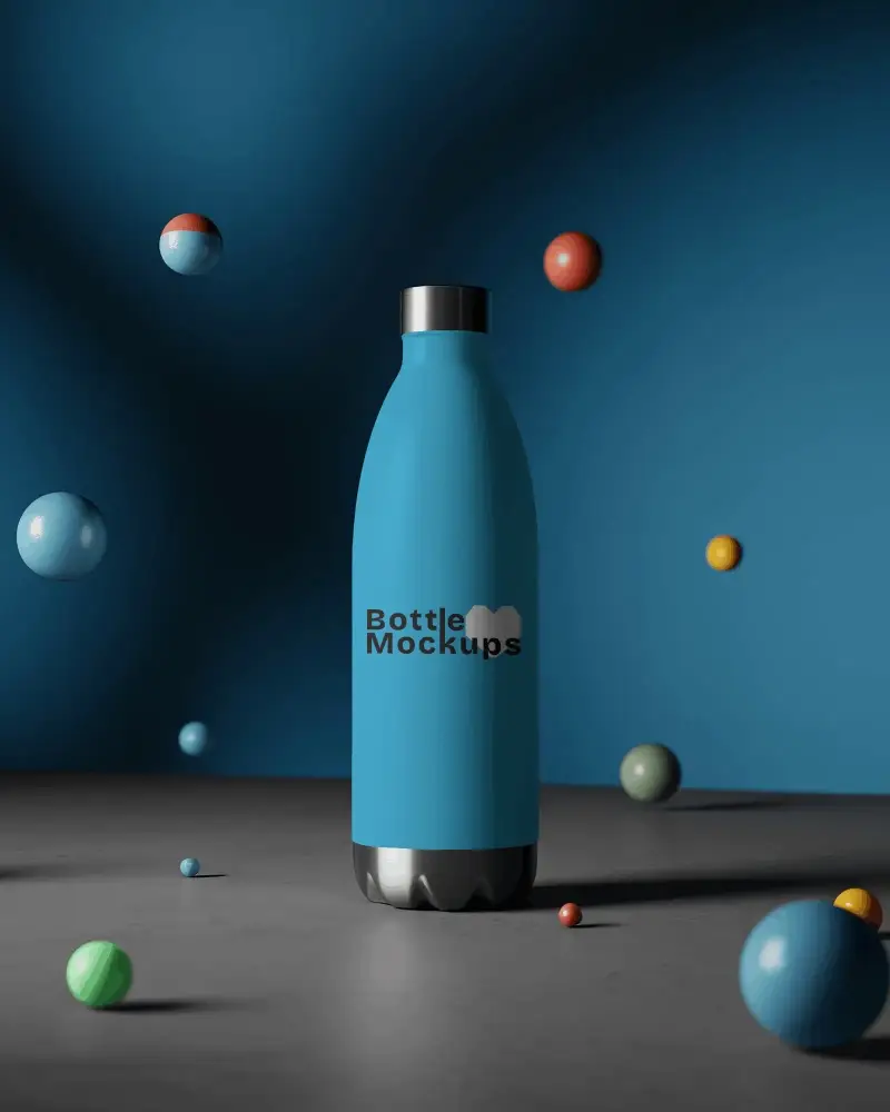 Sleek Water Bottle Mockup With Metallic Cap For Modern Beverage Branding Design