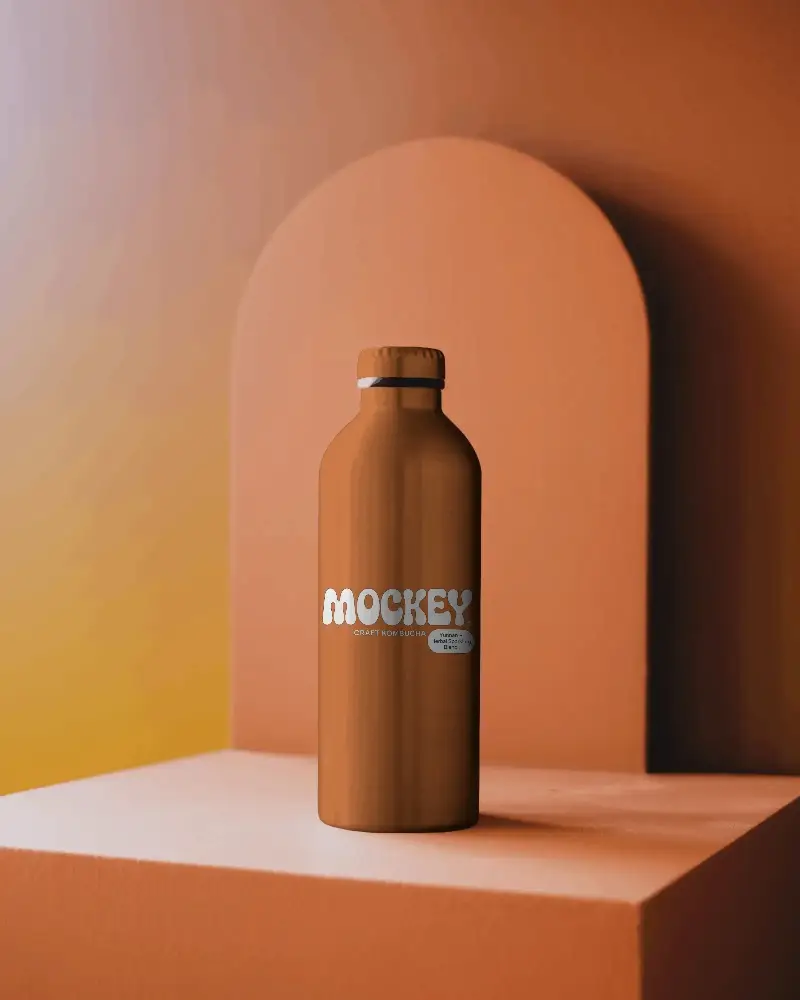Sleek Modern Container Bottle Mockup With Clean Surface On Simple Geometric Stand