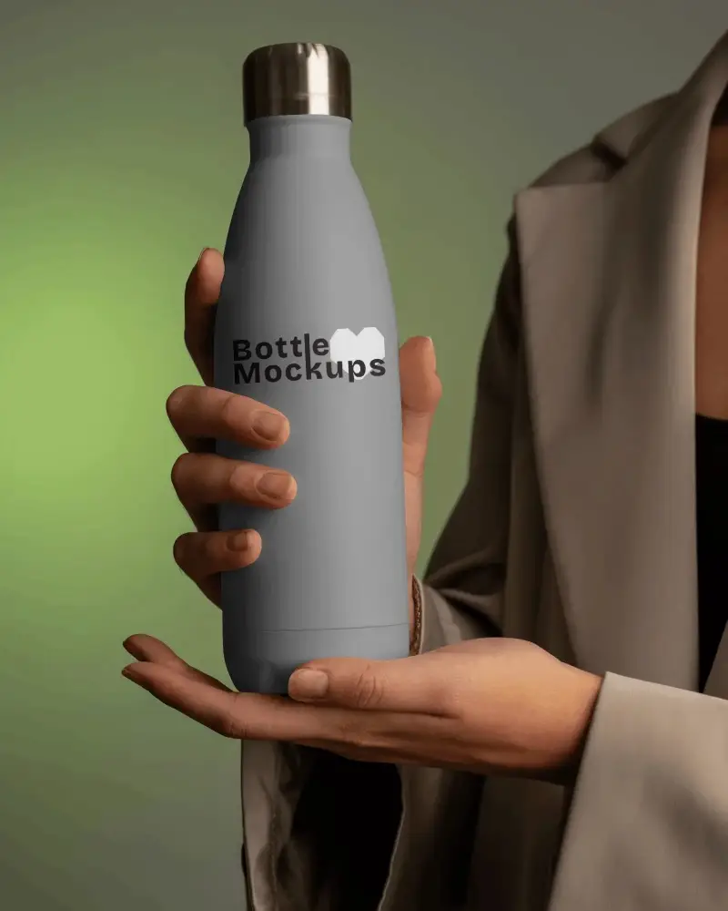 Sleek Stainless Steel Water Bottle Mockup For Modern Hydration Brand Promotion Templates