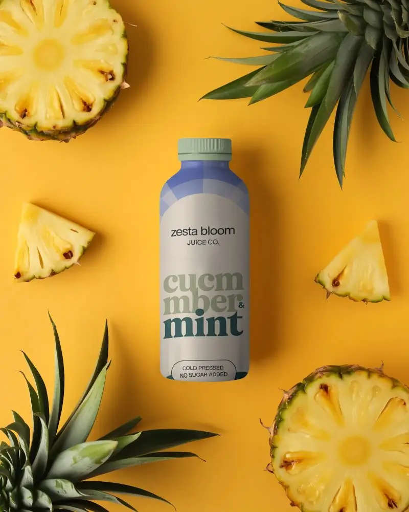 Fresh Pineapple Juice Bottle Mockup With Natural Fruit Elements For Beverage Branding