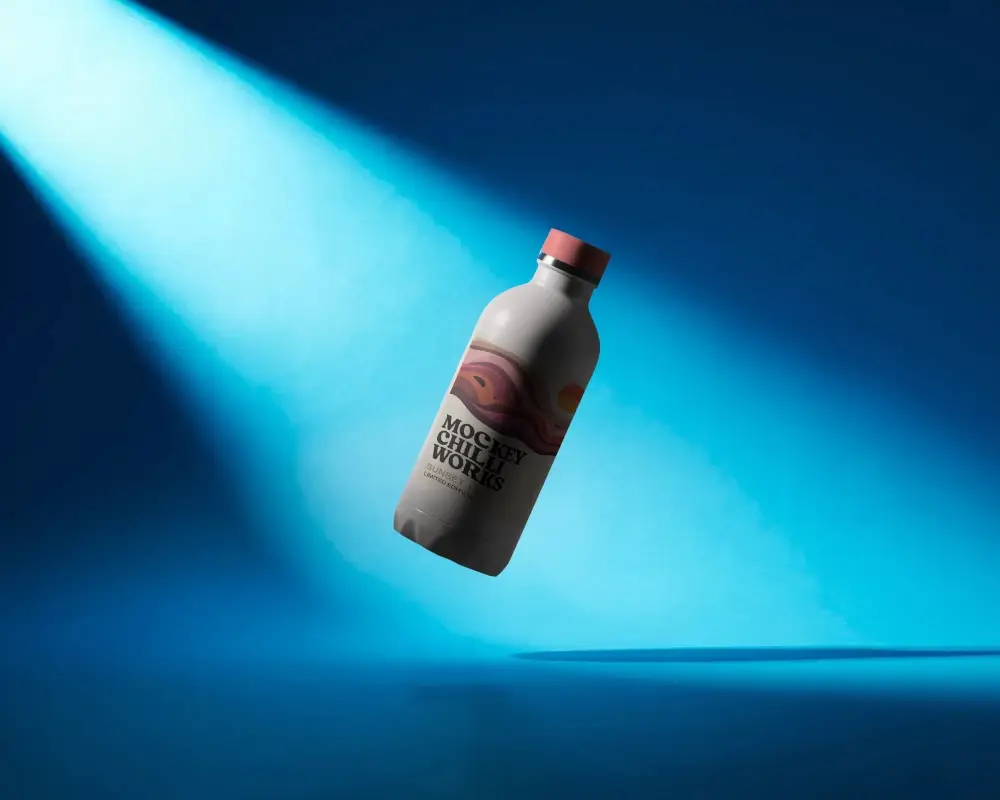 Sleek Water Bottle Mockup Floating In Modern Studio Lighting With Clean Minimalist Background