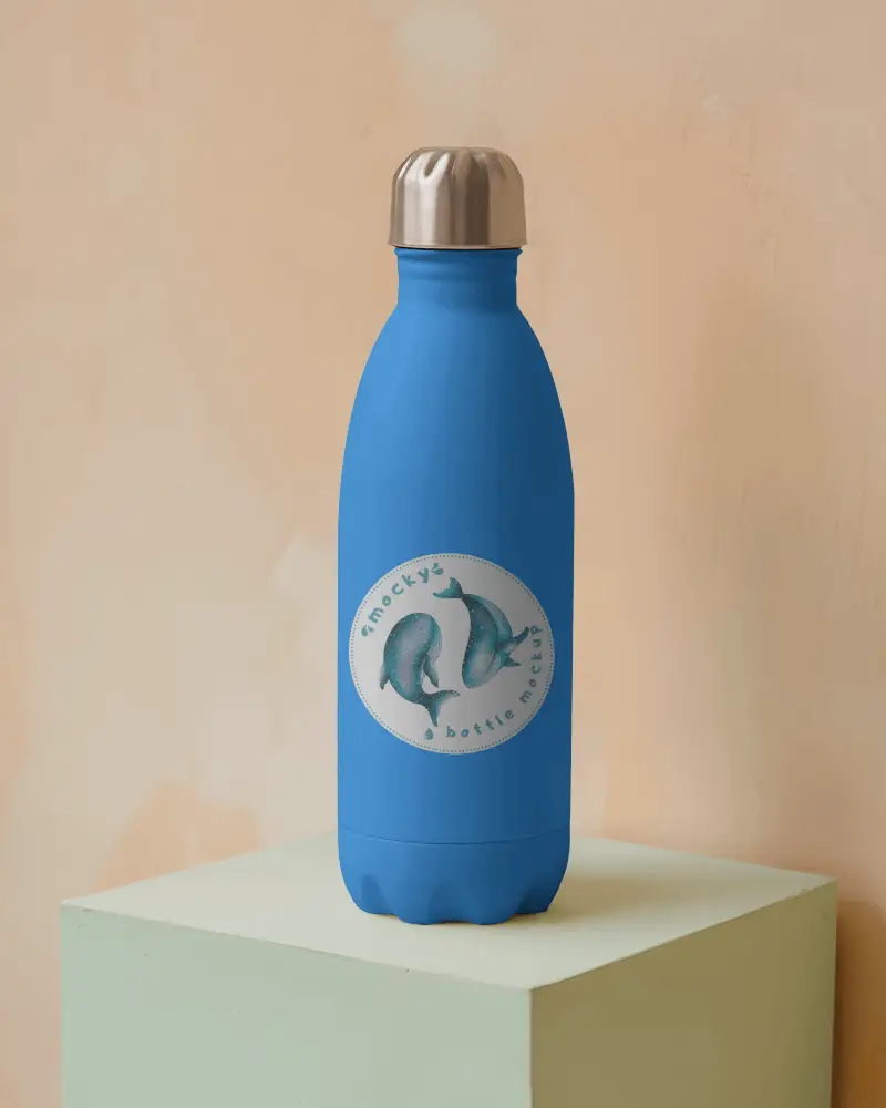 Sleek Modern Bottle Mockup On Minimal Pedestal With Metallic Cap And Soft Neutral Background For Premium Branding Presentation