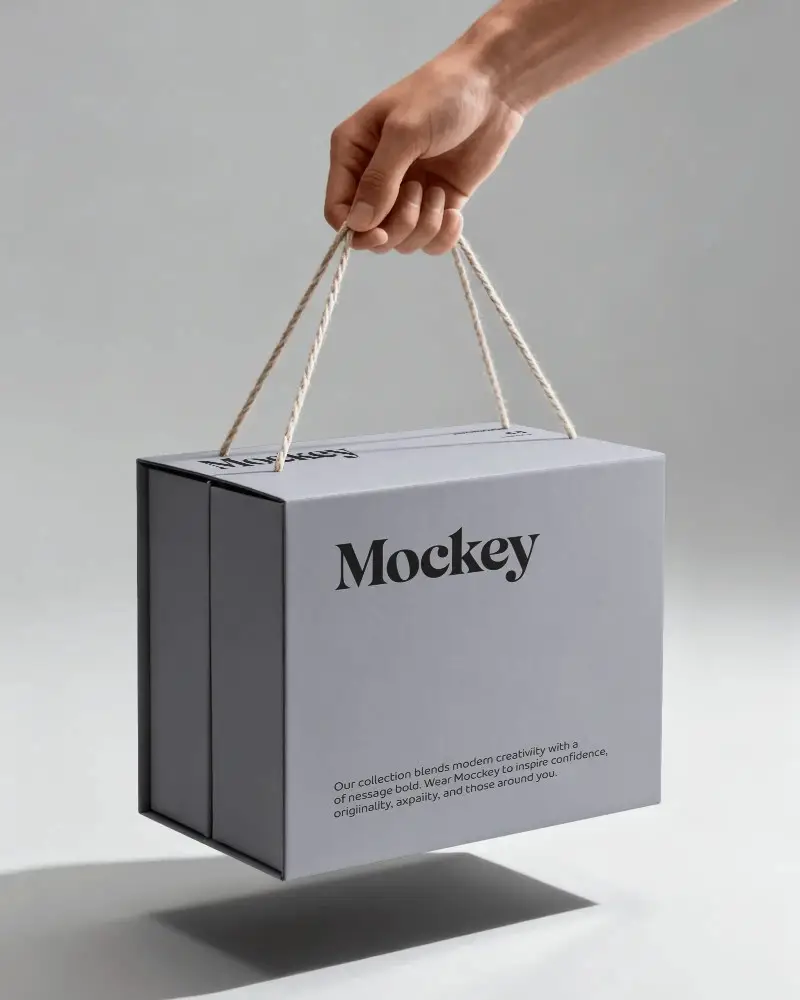Elegant Rectangular Carry Box Mockup With Durable Rope Handles For Easy Portability And Style