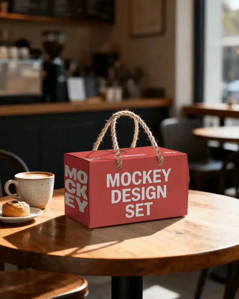 Stylish Carrying Box Mockup With Rope Handles For Creative Packaging Design Presentations
