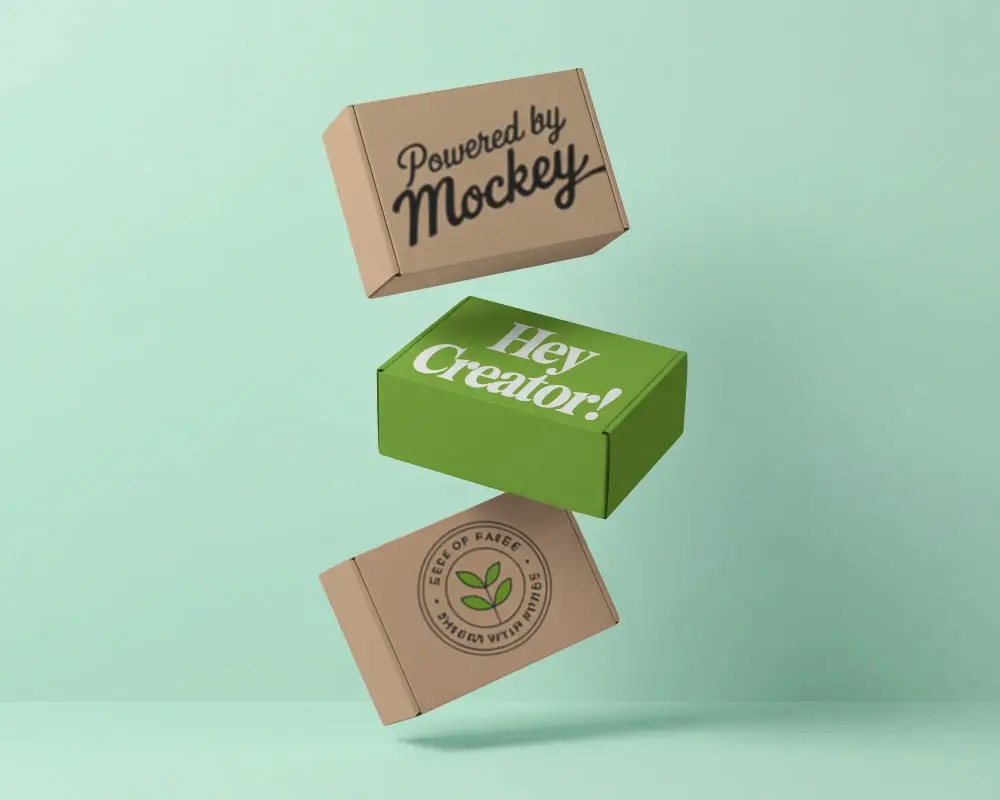 Realistic Floating Box Mockups Showcasing Product Packaging Designs With Clean Background