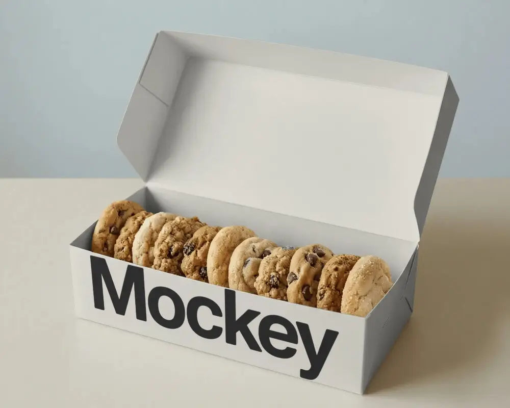 Elegant Open Box Mockup For Presentation And Branding Of Bakery Cookies And Dessert Gifts