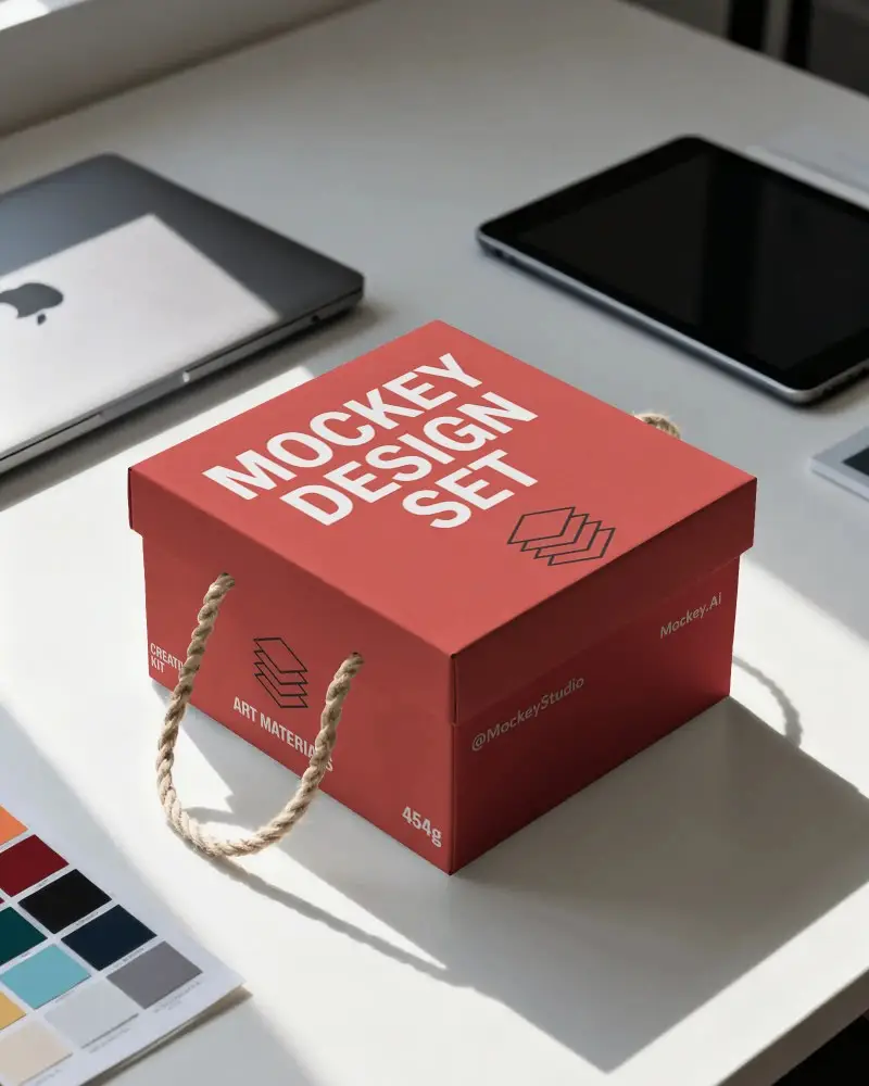 Premium Quality Rigid Box Mockup With Rope Handle For Luxury Gift Packaging And Brand Presentation