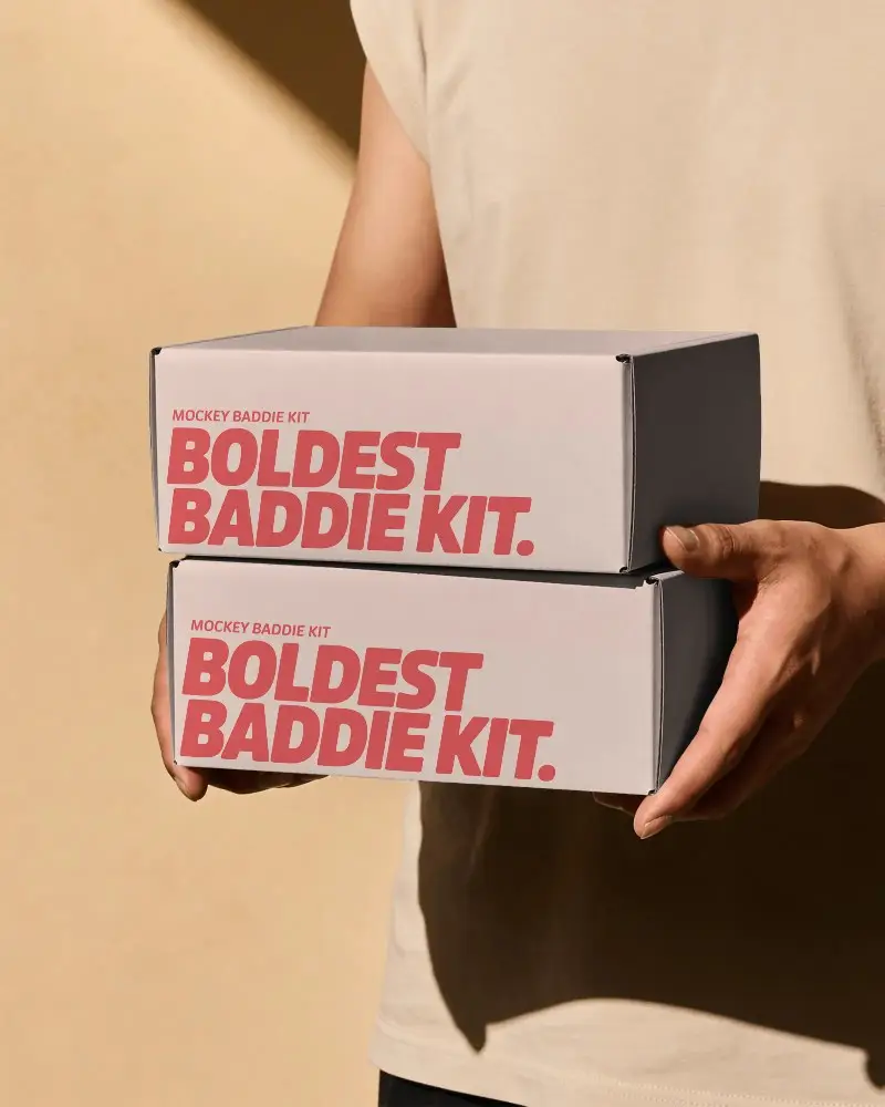 Person Holding Two Plain Boxes Stacked Clean Minimalist Packaging Design Mockup