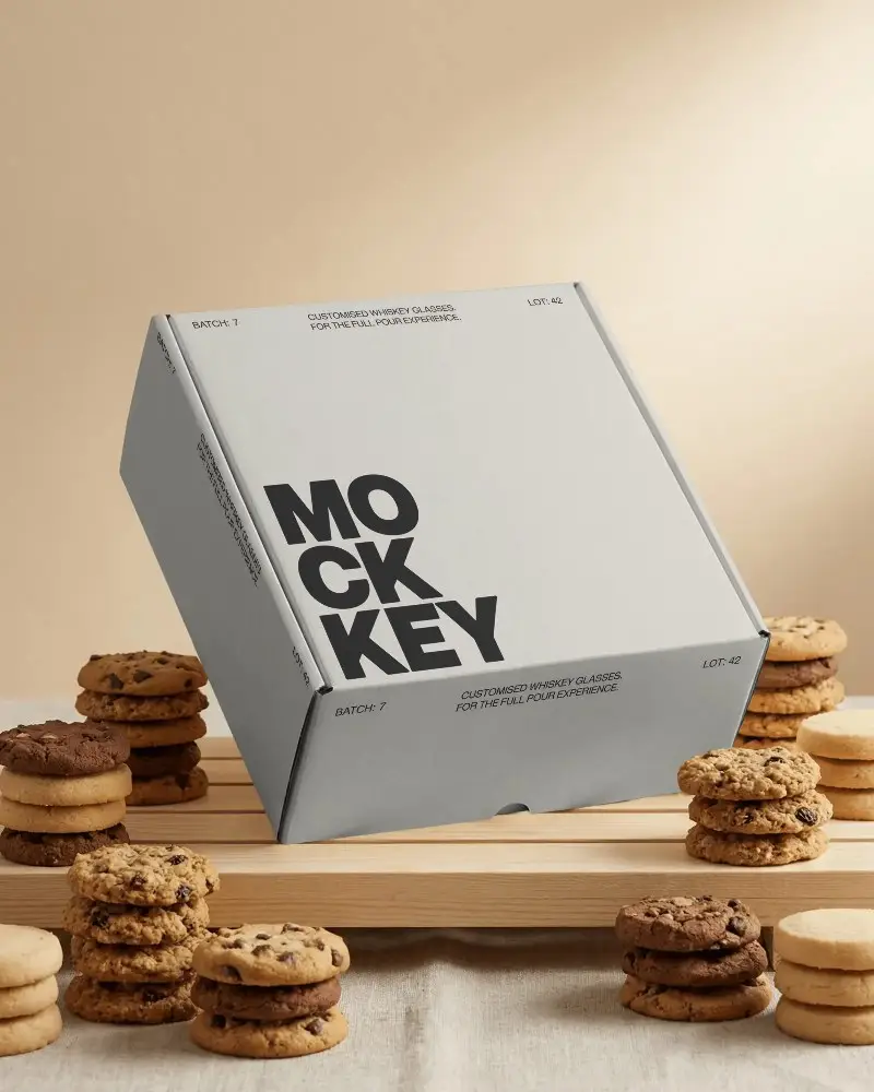 Custom Packaging Box Mockup For Gourmet Cookie Gifts With Secure Closure And Portable Design