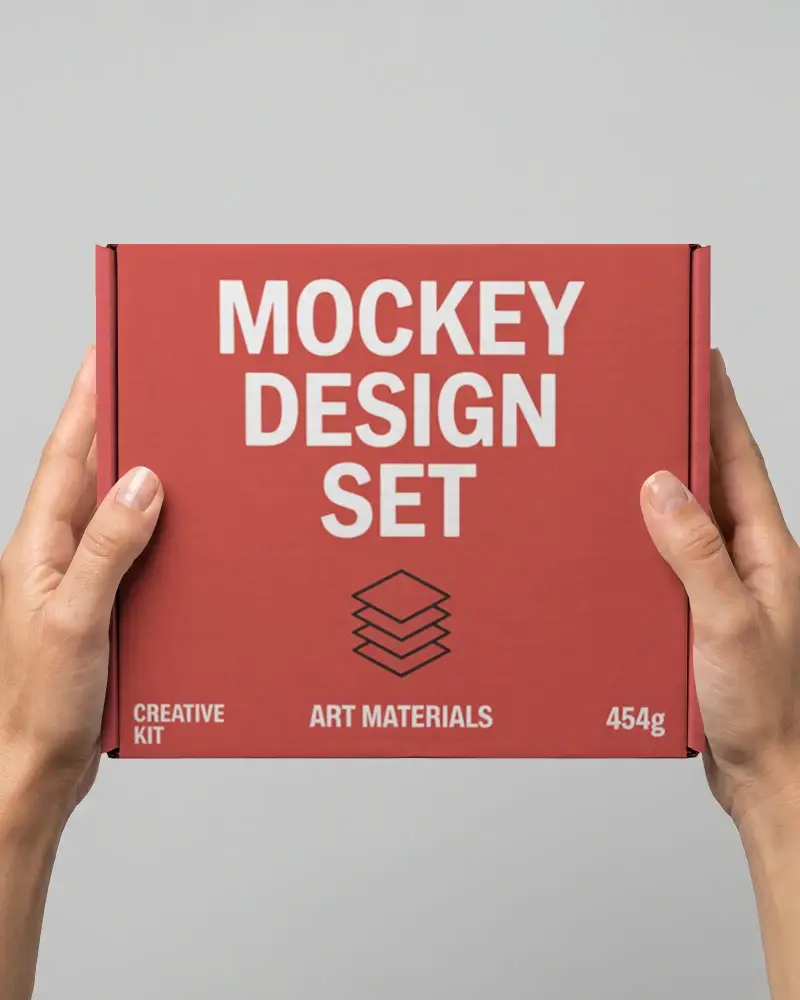 Hands Holding Rectangular Box Mockup For Packaging Design Presentation Use