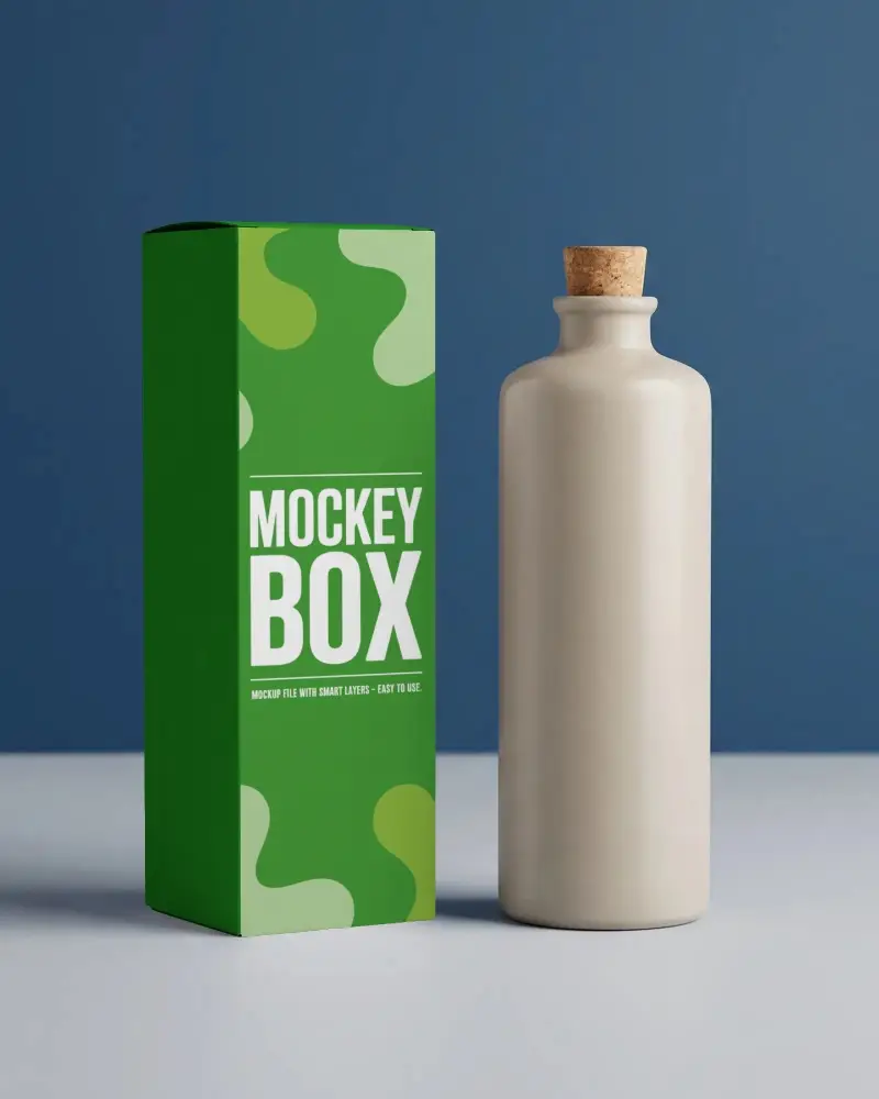 Sleek Cylindrical Bottle With Natural Cork And Sturdy Rectangular Shipping Box Mockup