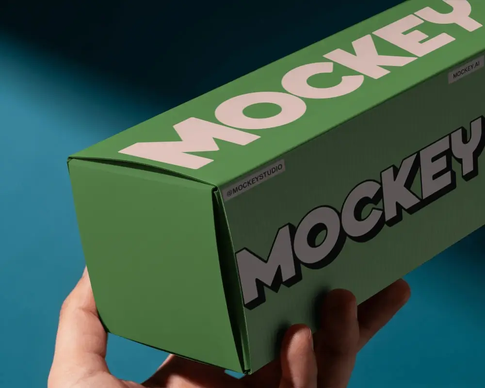 Hand Holding Long Box Mockup For Product Packaging Design And Branding Presentation