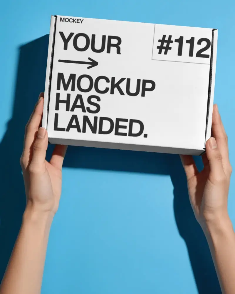 Minimalistic Rectangular Box Mockup Held By Hands Against Smooth Solid Background For Branding