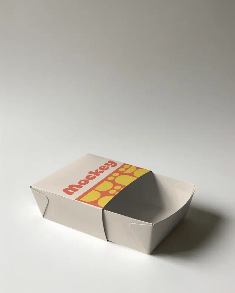 Reusable Flat Lay Corrugated Box Mockup Sleeve Design For Sleek Retail And Food Takeout Packaging