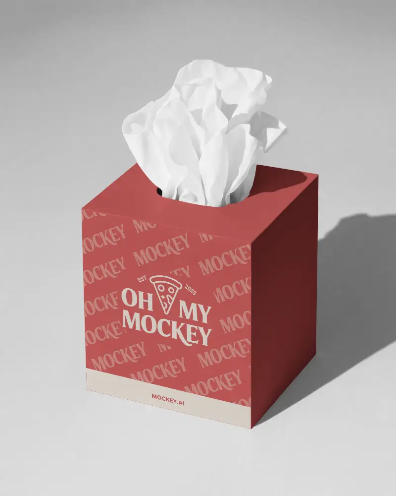 Square Tissue Box Mockup With Crumpled Paper Coming Out Clean Minimalist Background