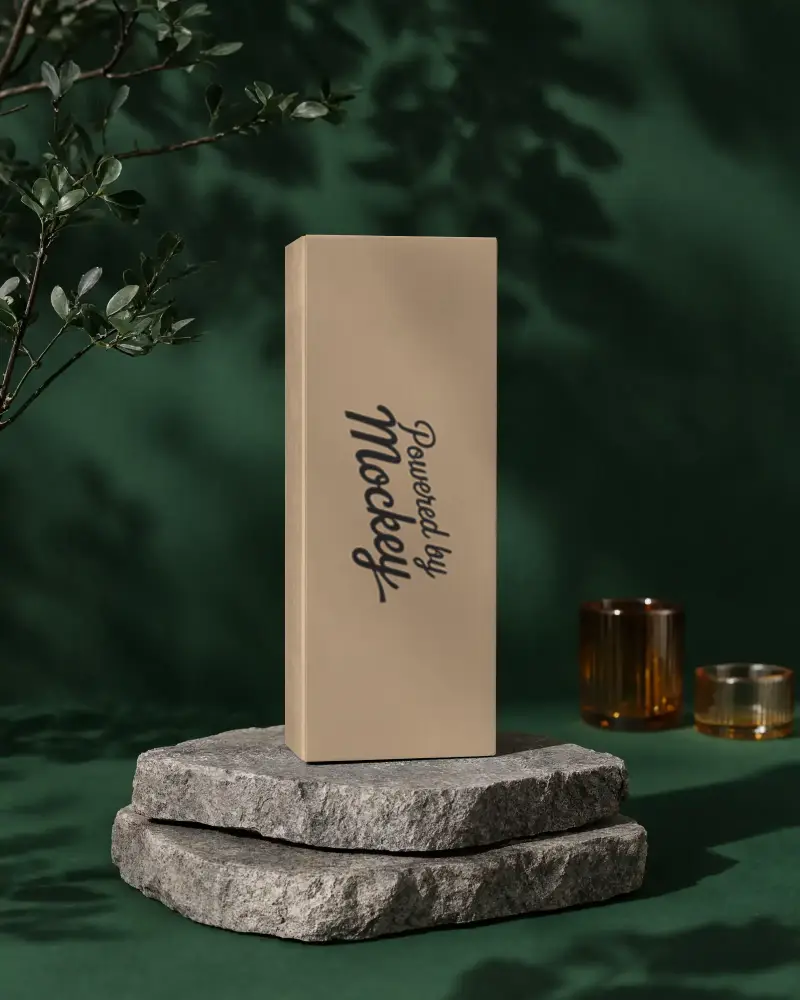 Elegant Tall Box Mockup For Cosmetics Or Luxury Goods On Textured Rock Display Background