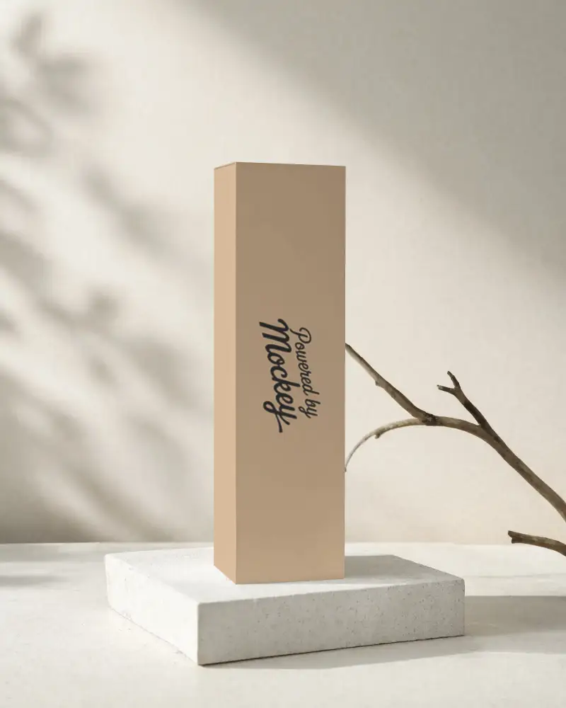 Tall Rectangular Product Box Mockup On Minimalist Natural Background With Shadows Branch Element