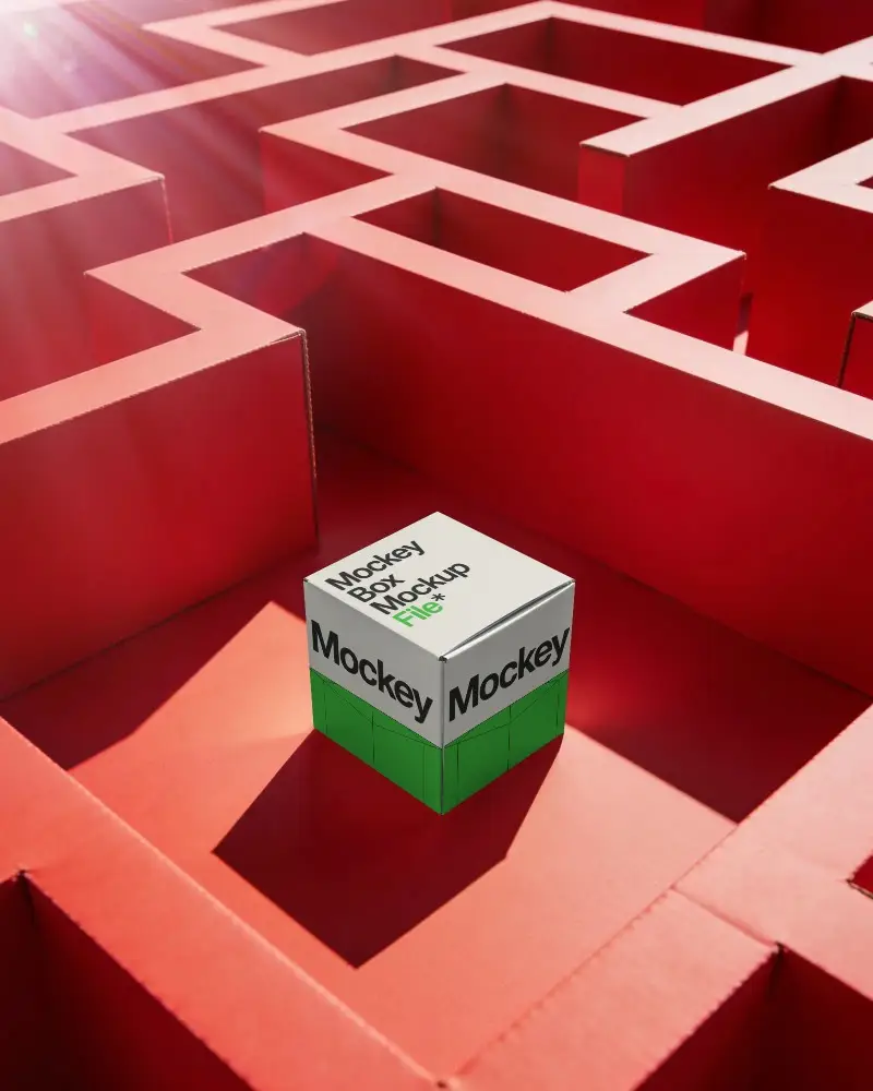 Minimalistic Cardboard Box Mockup In The Center Of An Intricate Maze Layout
