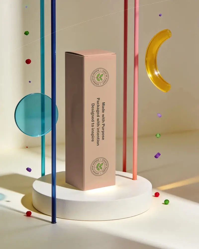 Premium Tall Rectangular Box Mockup On Modern Geometric Stand For Brand Presentation