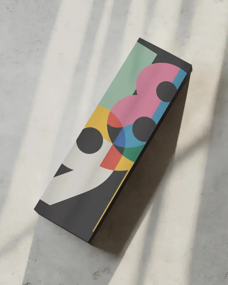 White Rectangular Box Mockup On Concrete Floor With Soft Sunlight And Shadow Lines Minimal Top View