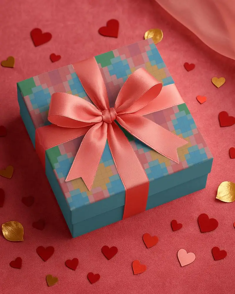 romantic-valentines-gift-box-mockup-with-pink-ribbon-on-heart-confetti-background