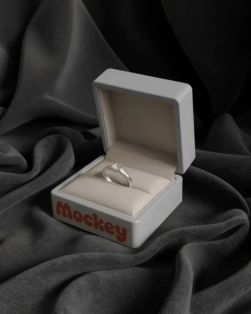 Luxury Jewelry Box Mockup With Ring Display Elegant Uppercase Presentation For Engagement Proposals