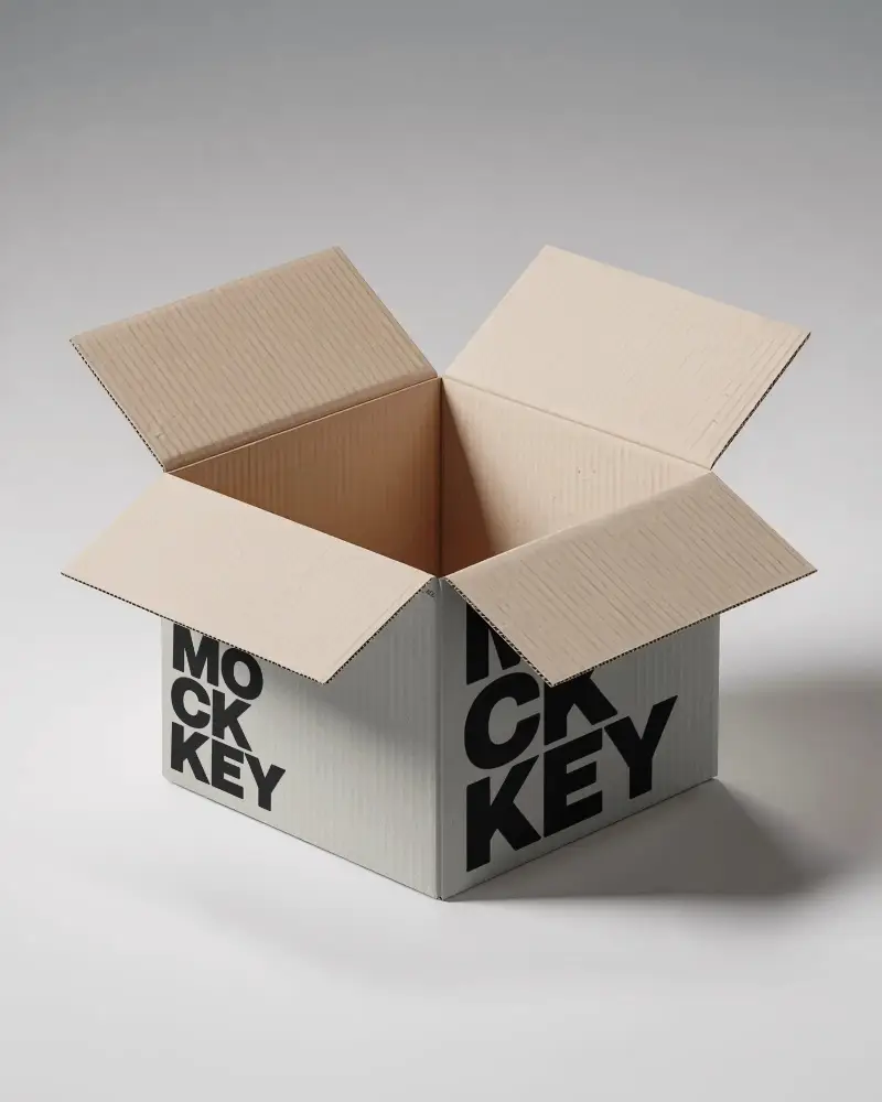 Open Top Corrugated Box Mockup With Flaps Extended For Easy Packing And Storage Solutions