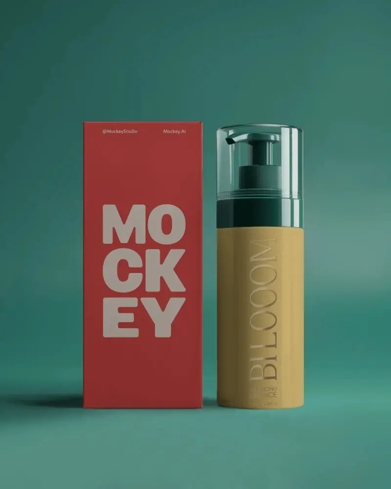 Luxury Pump Bottle Mockup With Minimalist Rectangular Box Mockup Perfect For Cosmetic Packaging