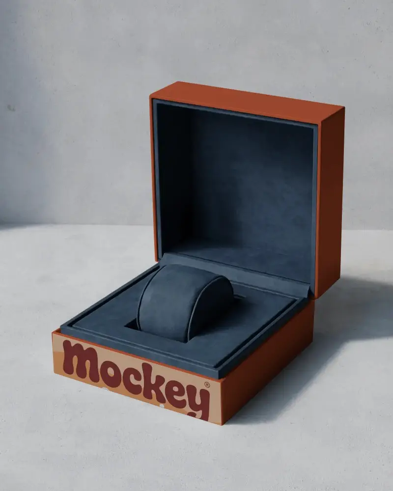 Luxury Watch Box Mockup With Soft Interior Cushion And Hinged Lid For Premium Gift Packaging