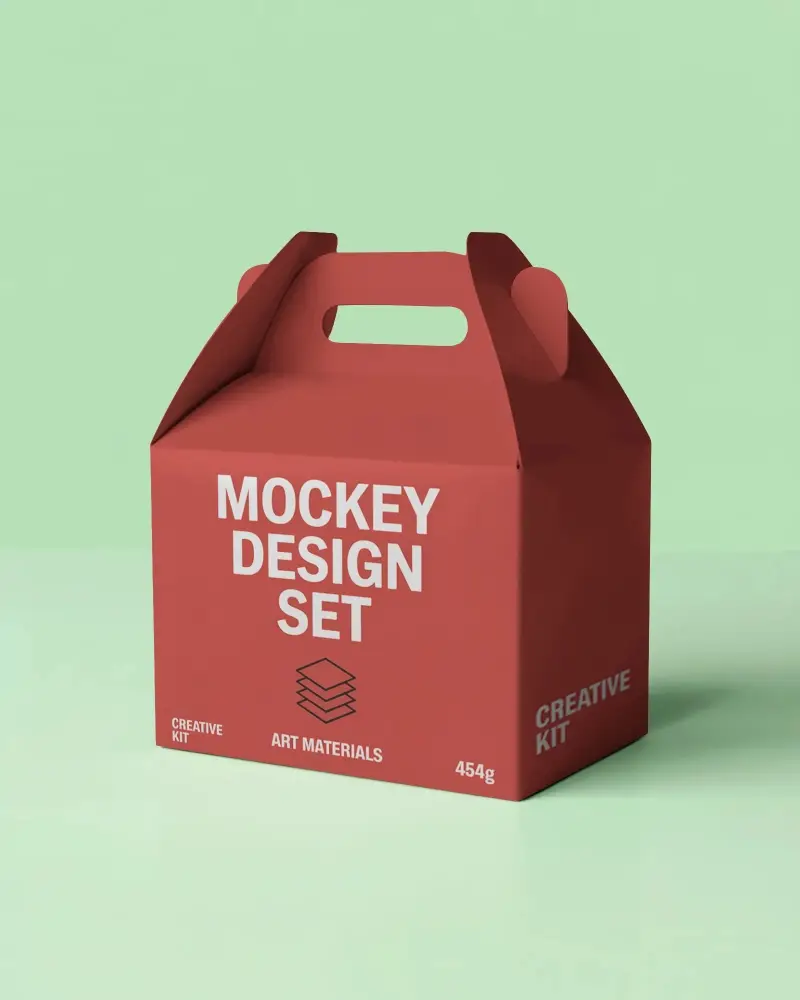 Portable Carrying Box Mockup With Handle For Food Delivery Or Gift Packaging Customizable Design