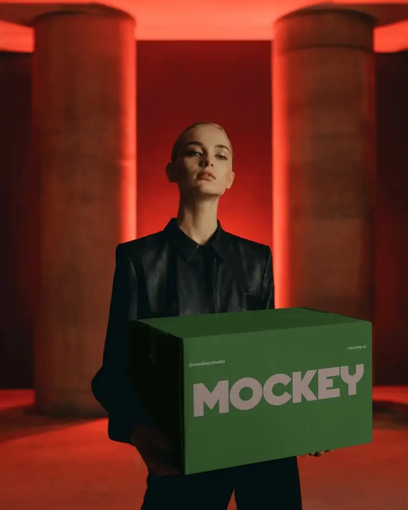 Woman Holding Large Rectangular Packaging Box Ideal For Product Shipping And Storage