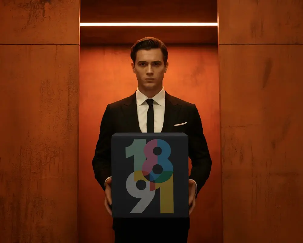 Male Businessman Presenting Empty Cube Box Mockup In Elegant Modern Setting