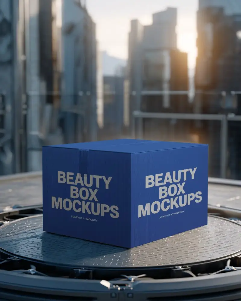 Minimalistic Corrugated Box Mockup On Industrial Surface For Ecommerce Or Shipping Branding