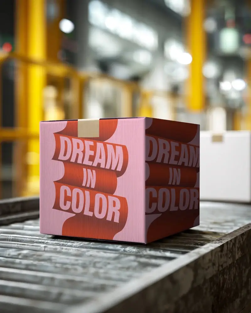 Industrial Package Box Mockup On Conveyor Belt For Shipping And Logistics Solutions